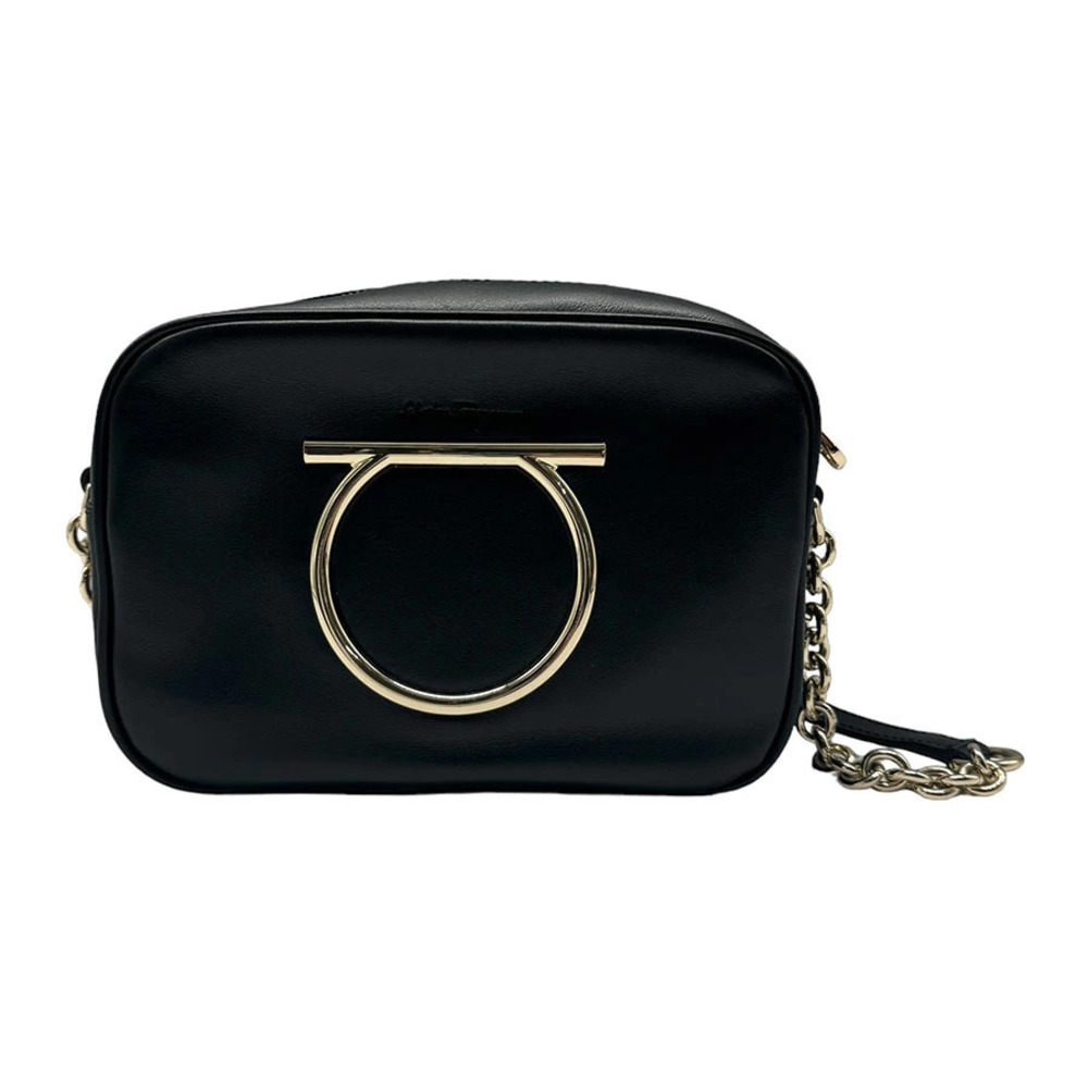 Salvatore Ferragamo crossbody shoulder bag Gancini leather metal Black